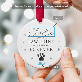 Pet Memorial Ornament Custom Name Paw Print 2025, 6 of 7