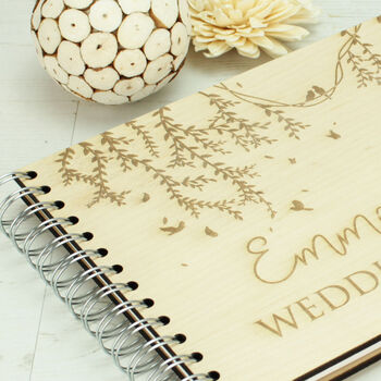 Personalised Engraved Vines Wooden Wedding Guest Book, 3 of 6