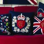 Coronation Crown And Wreath Cushion In Navy Wool, thumbnail 1 of 3