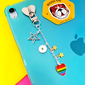 Personalised Pride Rainbow Heart Accessory Charm For Kindle, E Reader, Laptop And iPad, 6 of 7