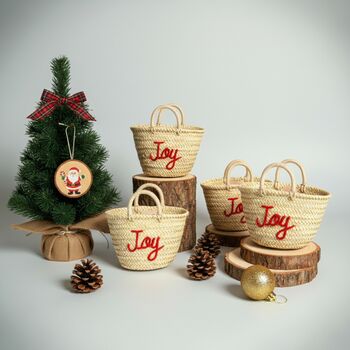 Handmade Christmas Mini Straw 'Joy' Basket, 3 of 7