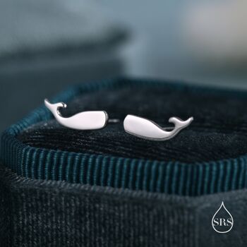 Tiny Whale Stud Earrings In Sterling Silver, 3 of 11