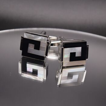 Silver Pearl Shell Cufflinks Black Square, 3 of 5