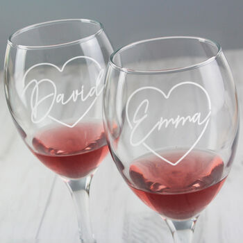 Engraved Heart Wine Glasses Set, 2 of 3