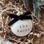 Personalised Ceramic Family Name Christmas Bauble Tree Decoration, thumbnail 5 of 6