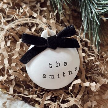 Personalised Ceramic Family Name Christmas Bauble Tree Decoration, 5 of 6