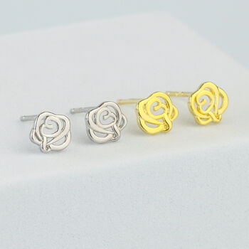 Sterling Silver Rose Stud Earrings, 2 of 5