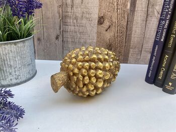 Set Of Three Champagne Gold Pinecone Decorations Ornaments, 4 of 9