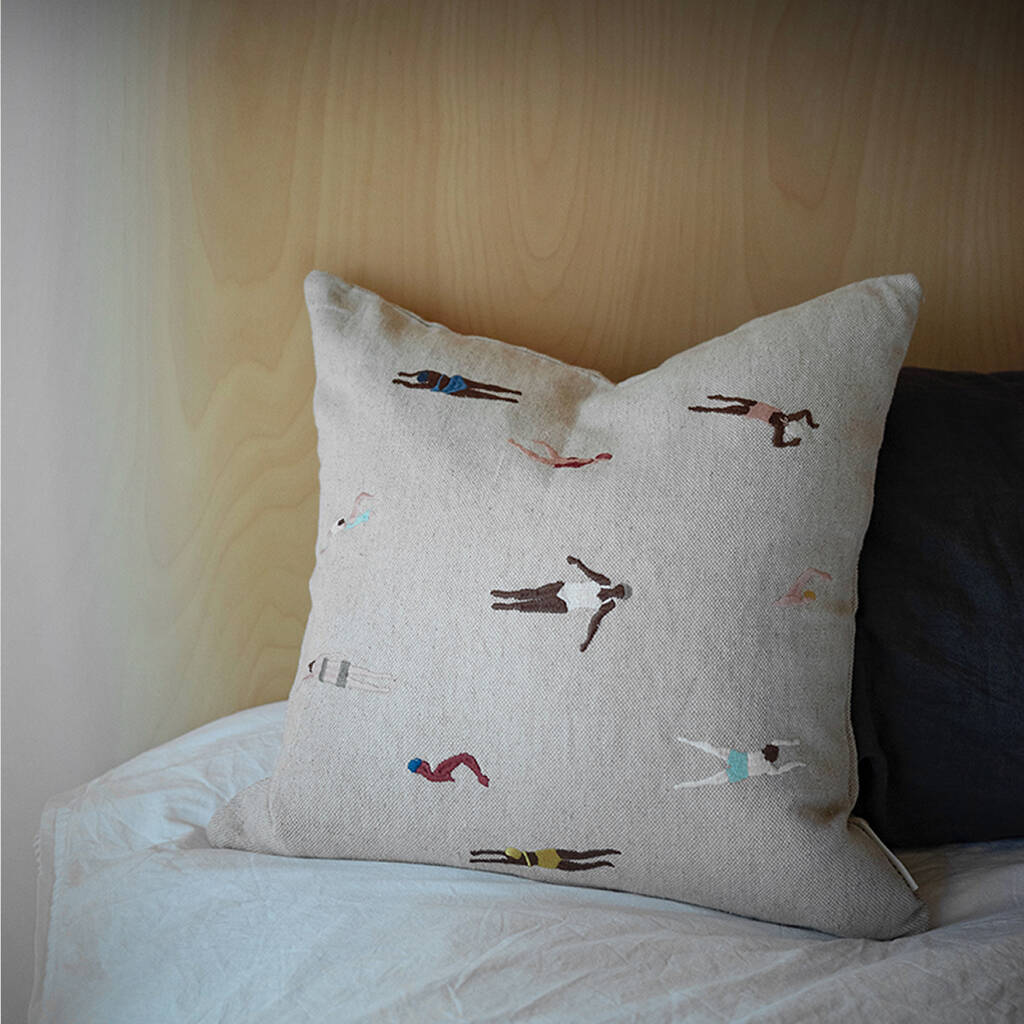 Swimmers Embroidered Cushion Cover, 1 of 10