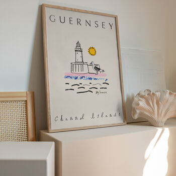 Seagull And Lighthouse In Guernsey Travel Print, 5 of 6