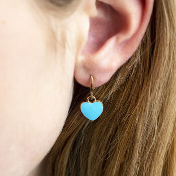 Gold Plated Blue Enamel Heart Huggie Earrings, 6 of 8
