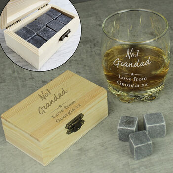 Personalised Number One Whisky Stones And Glass Set, 2 of 8