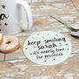 Personalised Keep Smiling Drink Glass Coaster Gift, thumbnail 1 of 2