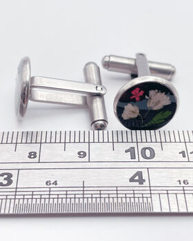 Cufflinks Real Yellow Flowers Leaves Hand Made Stainless Steel 12mm, 10 of 10