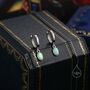 Sterling Silver Dangling Oval Aqua Green Opal Hoop Earrings, thumbnail 5 of 12