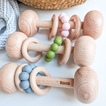 Personalised Wooden Baby Rattle Montessori Inspired, 3 of 5