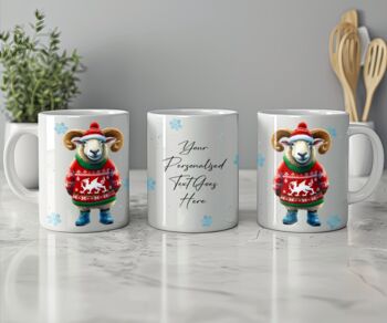 Cute Personalised Christmas Welsh Sheep In Jumper Mug B, 2 of 2