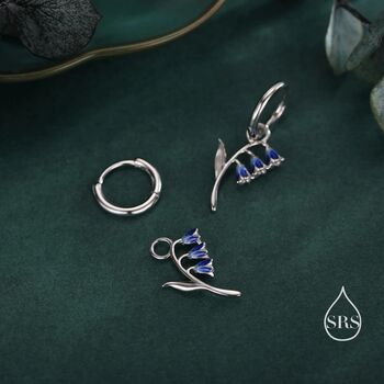 Sterling Silver Bluebell Flower Huggie Hoop Earrings With Enamel, 2 of 10