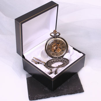 Engraved Bronze Skeleton Pocket Watch, 4 of 5