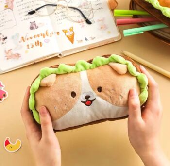 Cute Dog And Bear Burger Plush Pencil Cases, 3 of 7
