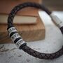 Mens Leather Bracelet With Stainless Steel Name Beads, thumbnail 2 of 7