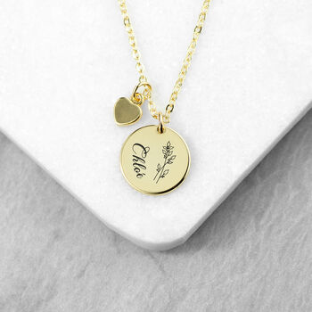 Personalised Birth Flower Heart And Disc Necklace, 6 of 12