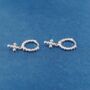 Silver Beaded Cross Hoop Earrings, thumbnail 3 of 7