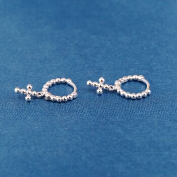 Silver Beaded Cross Hoop Earrings, 3 of 7
