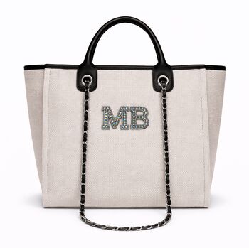 Personalised White And Black Large Chain Tote Beach Bag, 4 of 7