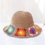 Monaco Beige Ombré Crochet Flower Straw Beach Hat, thumbnail 1 of 4