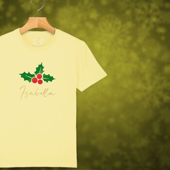 Glittery Holly Personalised Christmas T Shirt For Girls And Boys, 8 of 10