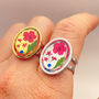 Cocktail Ring With Red Flowers In Gold Or Silver, thumbnail 1 of 10