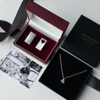 Personalised Silver Heart Cufflinks And Necklace, 8 of 12