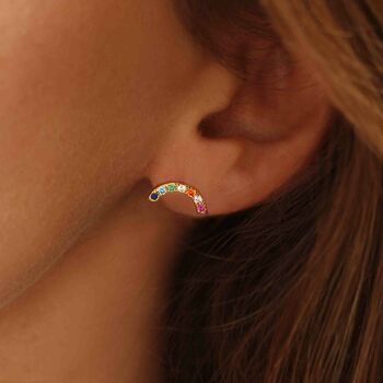 Rainbow Shaped Multicoloured Crystal Stud Earrings, 2 of 6
