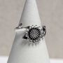 Sterling Silver Adjustable Oxidised Sunflower Ring, thumbnail 1 of 6