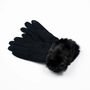 Cosy Jet Black Gloves With Faux Fur Cuff, thumbnail 2 of 6