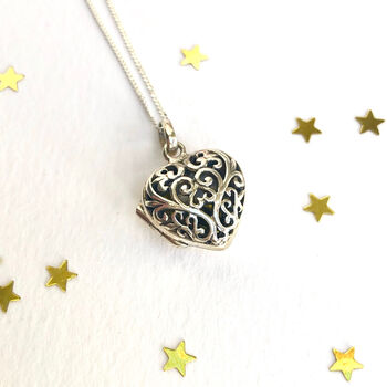 Sterling Silver Filigree Heart Locket Necklace, 3 of 4