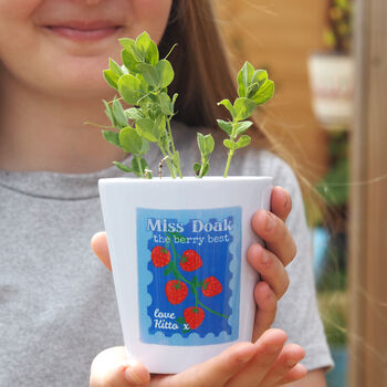 'Strawberry Stamp' Personalised Teacher Plant Pot Gift, 2 of 3