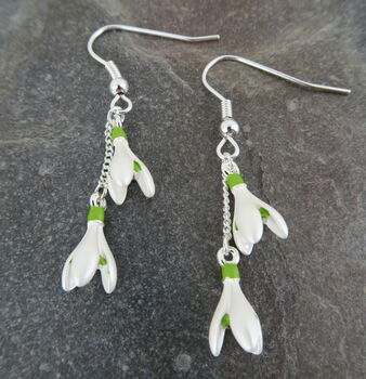 White Snowdrop January Birth Flower Earrings, Silver, 3 of 5