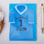 Football Number One Son Birthday Card With Blue Or Red T Shirt Design, thumbnail 5 of 8