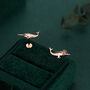 Tiny Narwhal Unicorn Whale 16 G Internally Threaded Flat Back Earrings In Sterling Silver, thumbnail 5 of 11