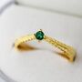 Sterling Silver Fern Leaf Emerald Green Cz Ring, thumbnail 5 of 12