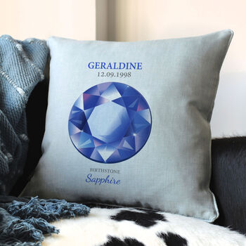 Personalised September Sapphire Birthstone Cushion, 3 of 4