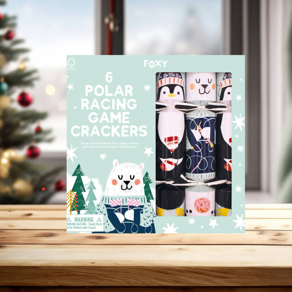 Polar Bear Racing Black And White Christmas Crackers Set Of Six, 1 of 5
