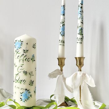 Personalised Blue Floral Hand Painted Candle Unity Set, 7 of 9