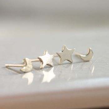 Tiny Solid 9ct Gold Star And Moon Stud Earrings, 4 of 8