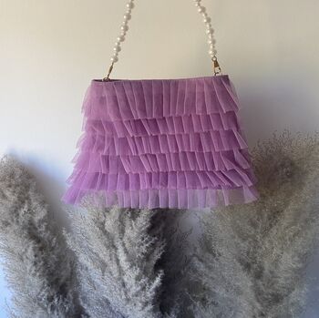 Lilac Tulle Frill Pouch Bag With Pearl Handle, 5 of 6