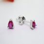 Mini Sterling Silver Teardrop Ruby Cz Stud Earrings, thumbnail 2 of 6