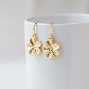 Gold Plated Flower Dangle Earrings, 6 of 10