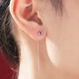 Tiny Amethyst Purple Droplet Bezel Cz Threader Earrings, thumbnail 1 of 10
